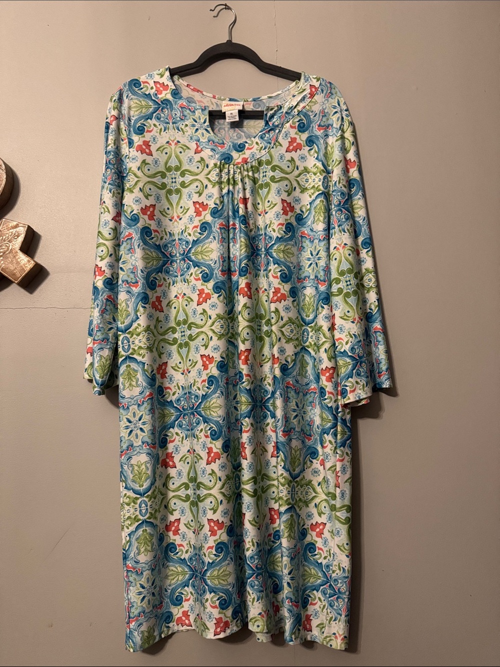 Ruby Rd. Blue, Green & Coral Paisley-Print Long Sleeve Dress size xl